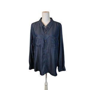 Encore by Idina Menzel Chambray Button Up Top Women Size XL Blue Pockets Western